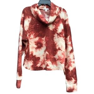 NWT Abound Red & White Tie Dye Waffle Knit Cowl Neck Pullover Sweater Size XS
